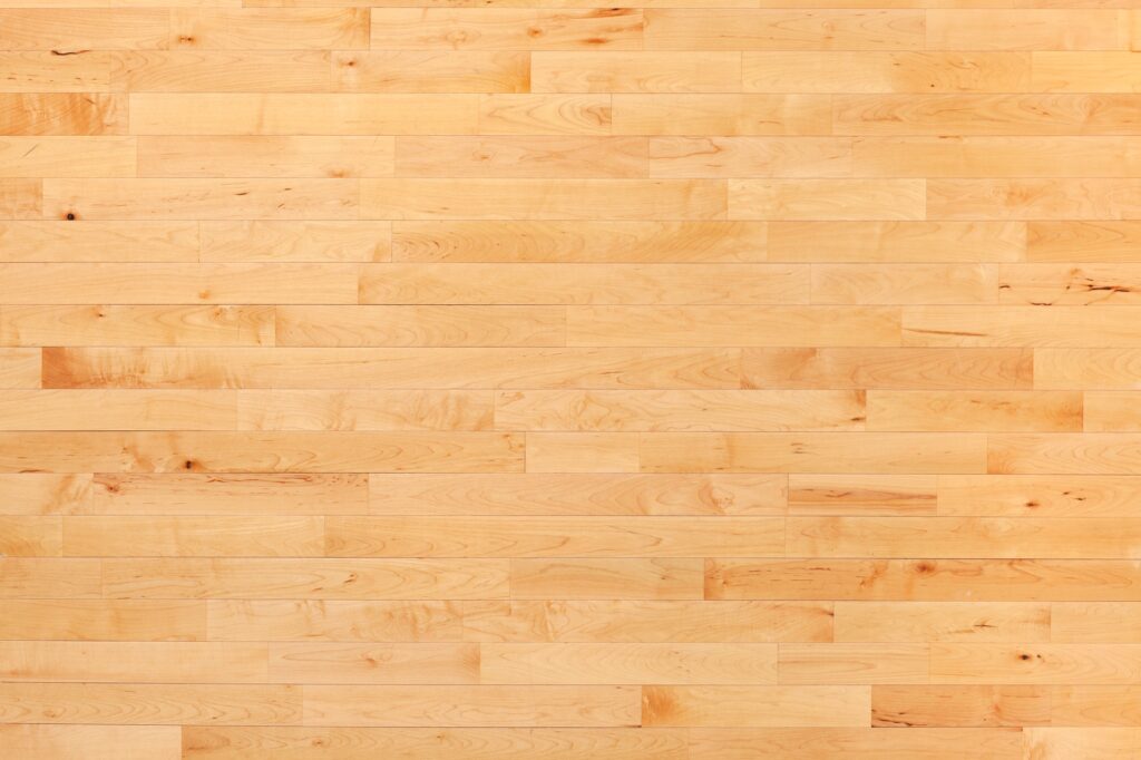 Hardwood Maple Basketball Court Floor Viewed from Above
